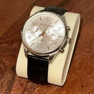 Michael Kors Silver Dial Watch with Black Strap